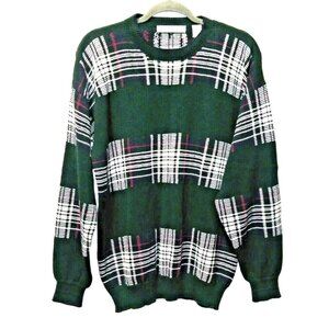 IZOD Mens Sweater plaid green white Pullover Sz L long sleeve Cotton Christmas